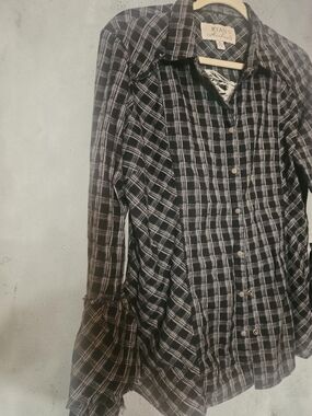 Ryan Michael Black Plaid Button-Up Blouse